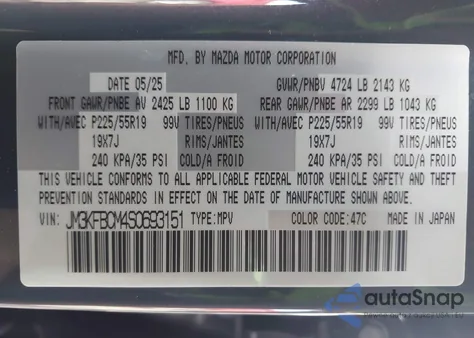 2025 Mazda Cx-5 2.5 S Carbon Edition z USA, uszkodzony, nr VIN JM3KFBCM4S0693151